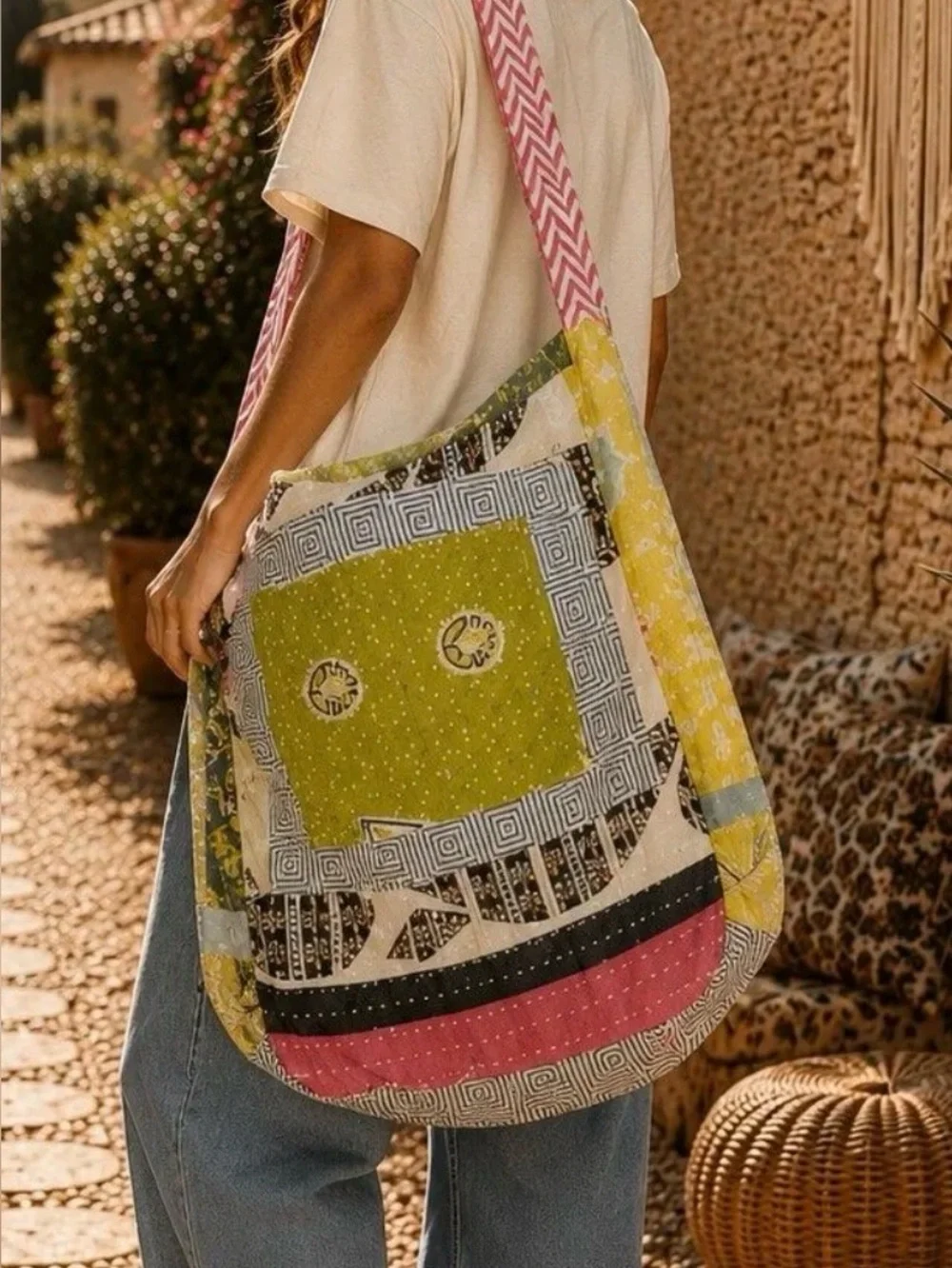 NWOT Kantha Jholo Handmade Boho Cross Body Bag Recycled Tote Reversible